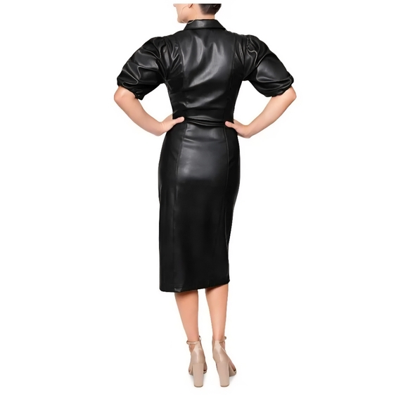 RACHEL Rachel Roy Womens Faux Leather Calf Midi Dress Black 8 - Picture 6 of 6